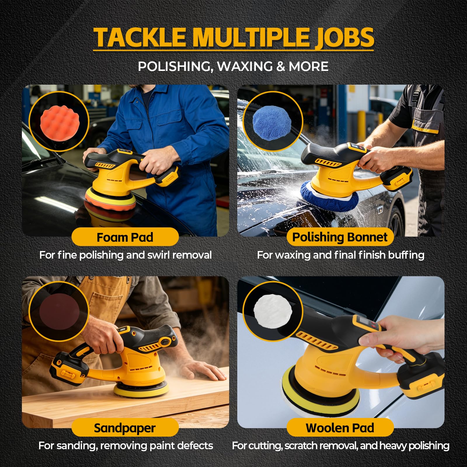 Pulidora inalámbrica para automóvil Dewalt, kit de pulidor orbital portátil sin escobillas de 6 pulgadas, 6 velocidades variables 6000 RPM para detalles automáticos, depilación, eliminación de
