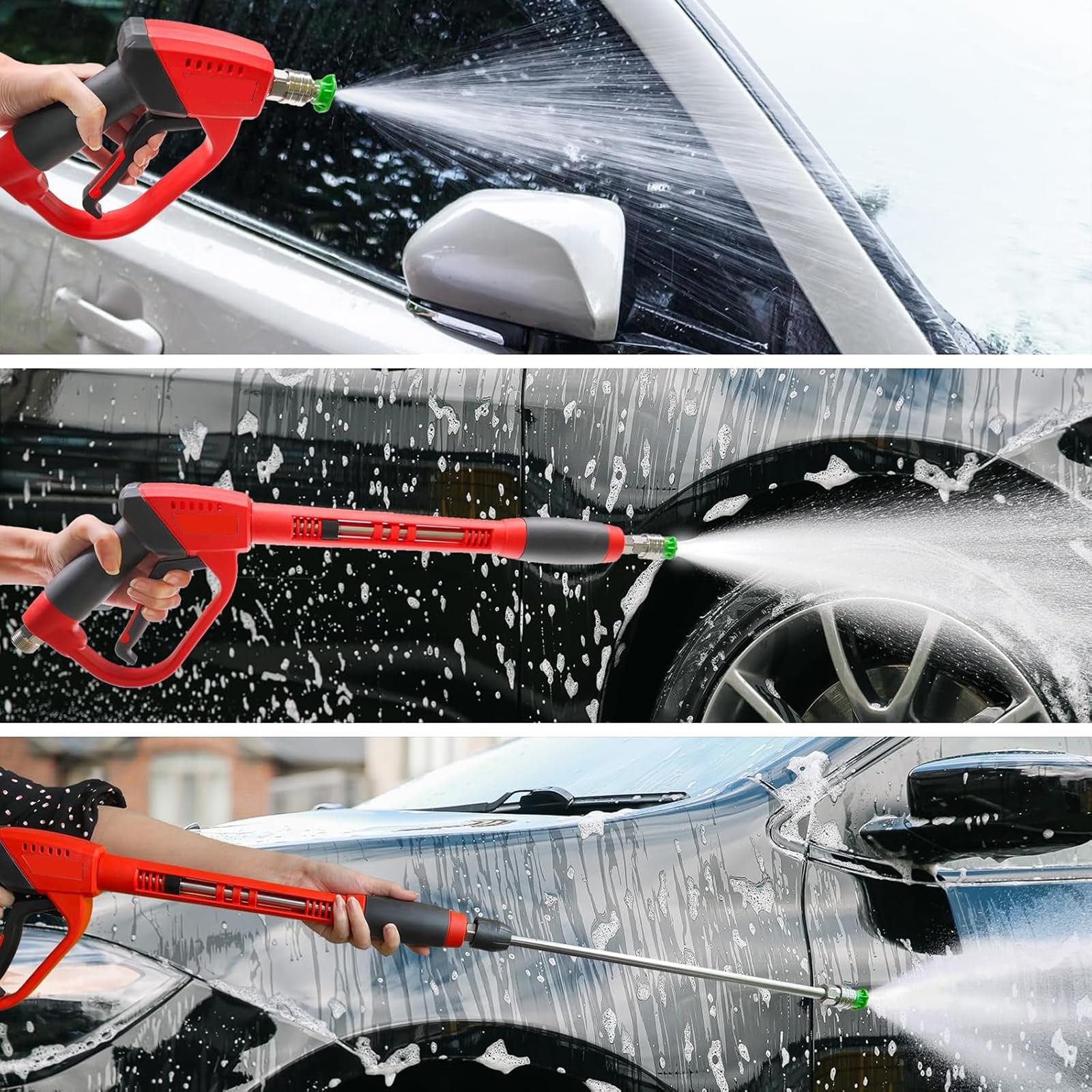 Pistolet de Nettoyage Haute Pression 5000 PSI, Lance Nettoyeur avec Rallonge de Rechange, 5 Embouts de Buse, Connexion Rapide 1/4", Raccord M22 14mm pour Lavage Voiture
