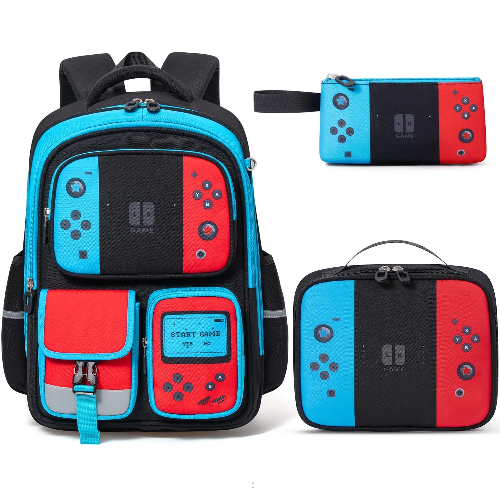 Fimibuke Kinder-Rucksack für Schule, Jungen, 3 Stück, Gamer-Rucksack mit Lunchbox und Federmäppchen, Gaming, Schule, Büchertasche, Teenager, Kinder