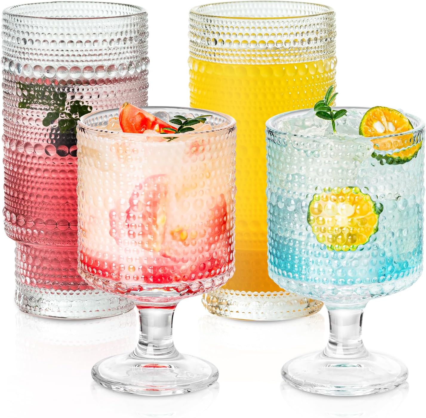 Amazon.com | KEMORELA Vintage Hobnail Drinking Glasses & Wine Glasses ...