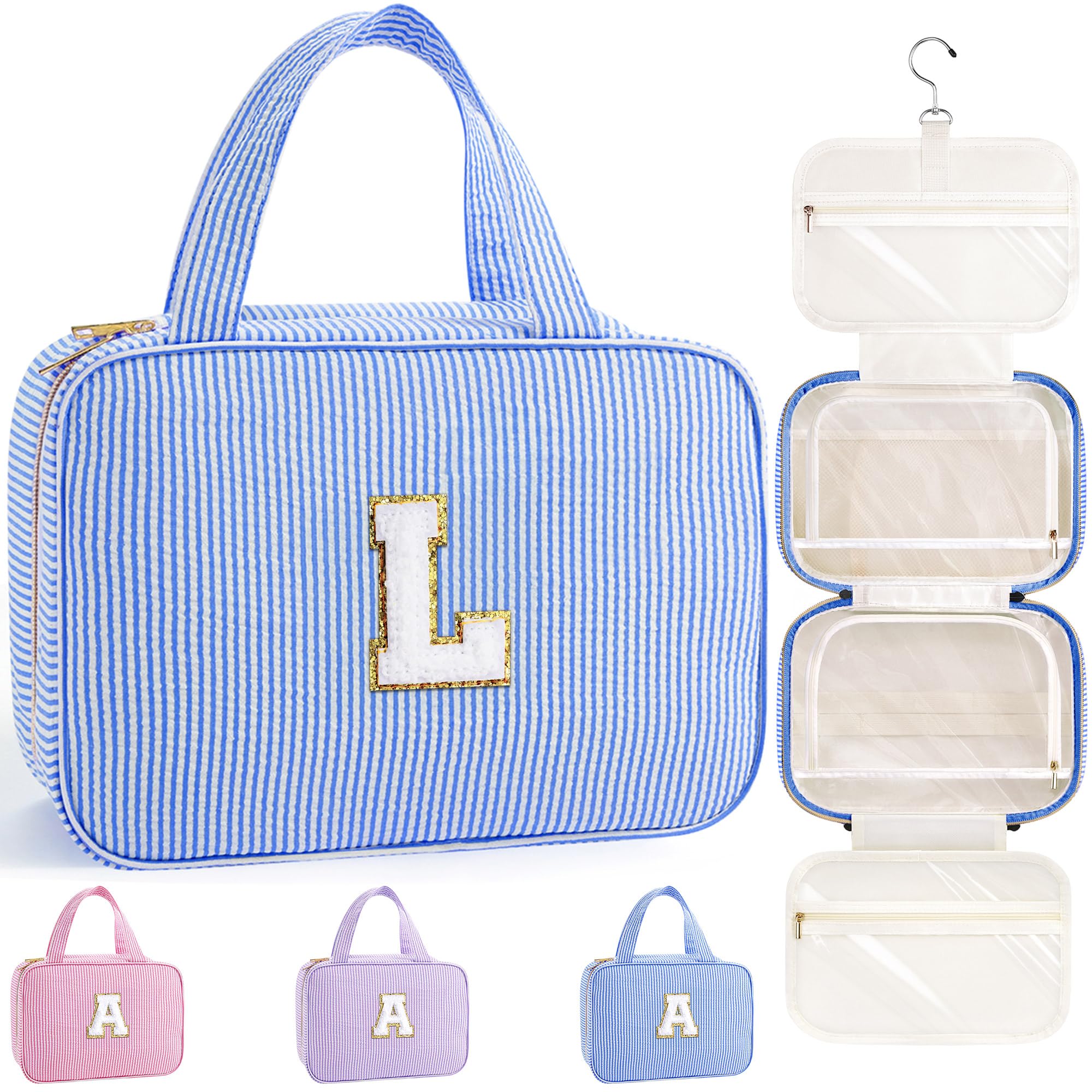 TOPEAST Travel Hanging Toiletry Bag, Personalized Initial Toiletry Pouch, Birthday Gifts for Women Mom Daughter Sister Friends, Cruise Essentials,