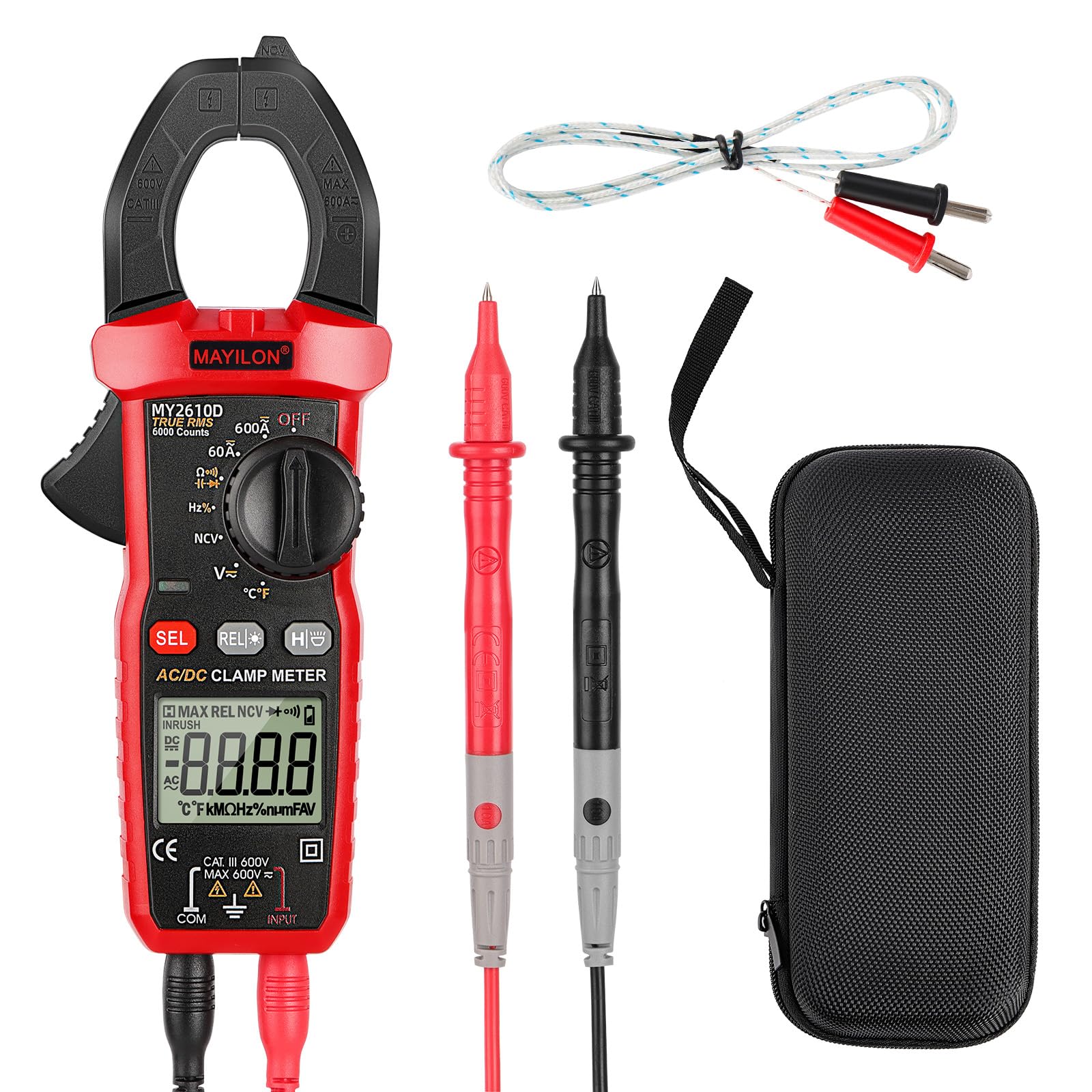 Stromzange DC/AC Zangenamperemeter Digital Clamp Meter: Strommesszange 600A 6000 Counts Digital Strommessgerät - Multimeter Amperemeter Voltmeter Tester