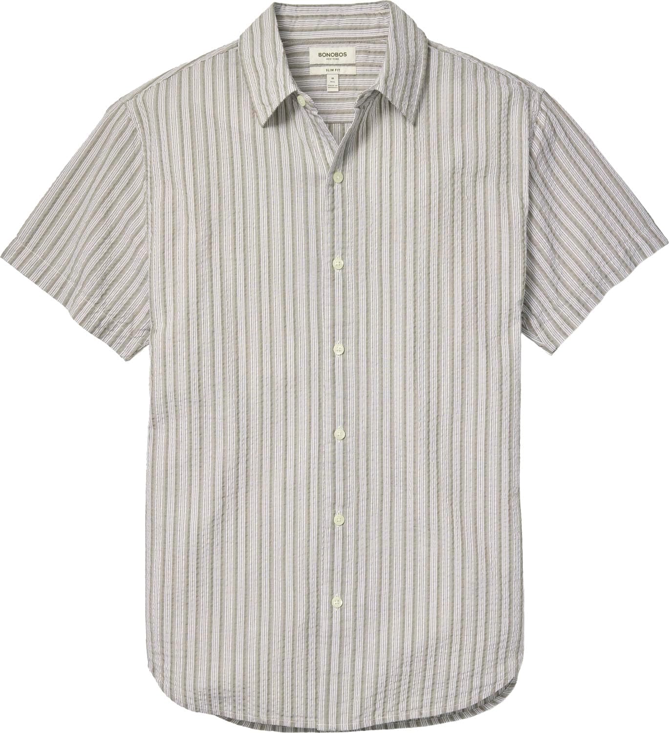 Bonobos - Mens Riviera Point Collar French Placket No Pocket Woven Shirt, Color Olive Seersucker Stripe, Size: Small x Regular - Image 3