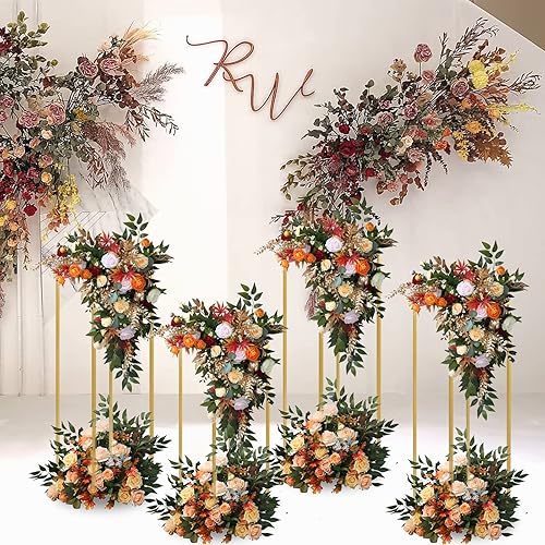 Miniatura 7 de Fitous 2 piezas de 31.5 pulgadas31.5 in de alto oro soporte de flores de metal columna geométrica centro de mesa, centros de mesa de boda, jarrones