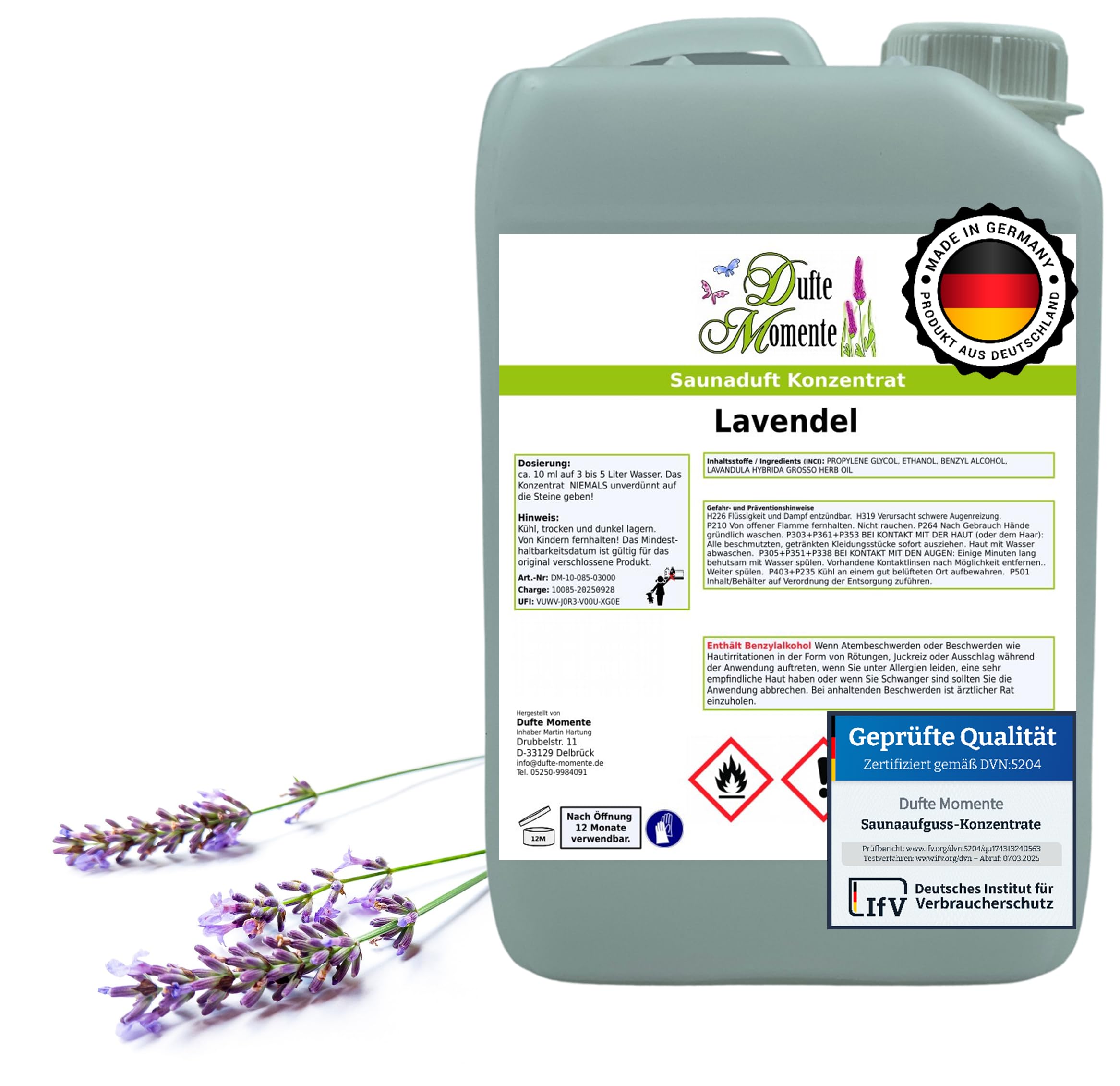 Dufte Momente Saunaaufguss-Konzentrat Lavendel – 3 Liter – entspannend & beruhigend – konzentriert & ergiebig – zertifizierte Profi-Qualität – vegan & Made in Germany
