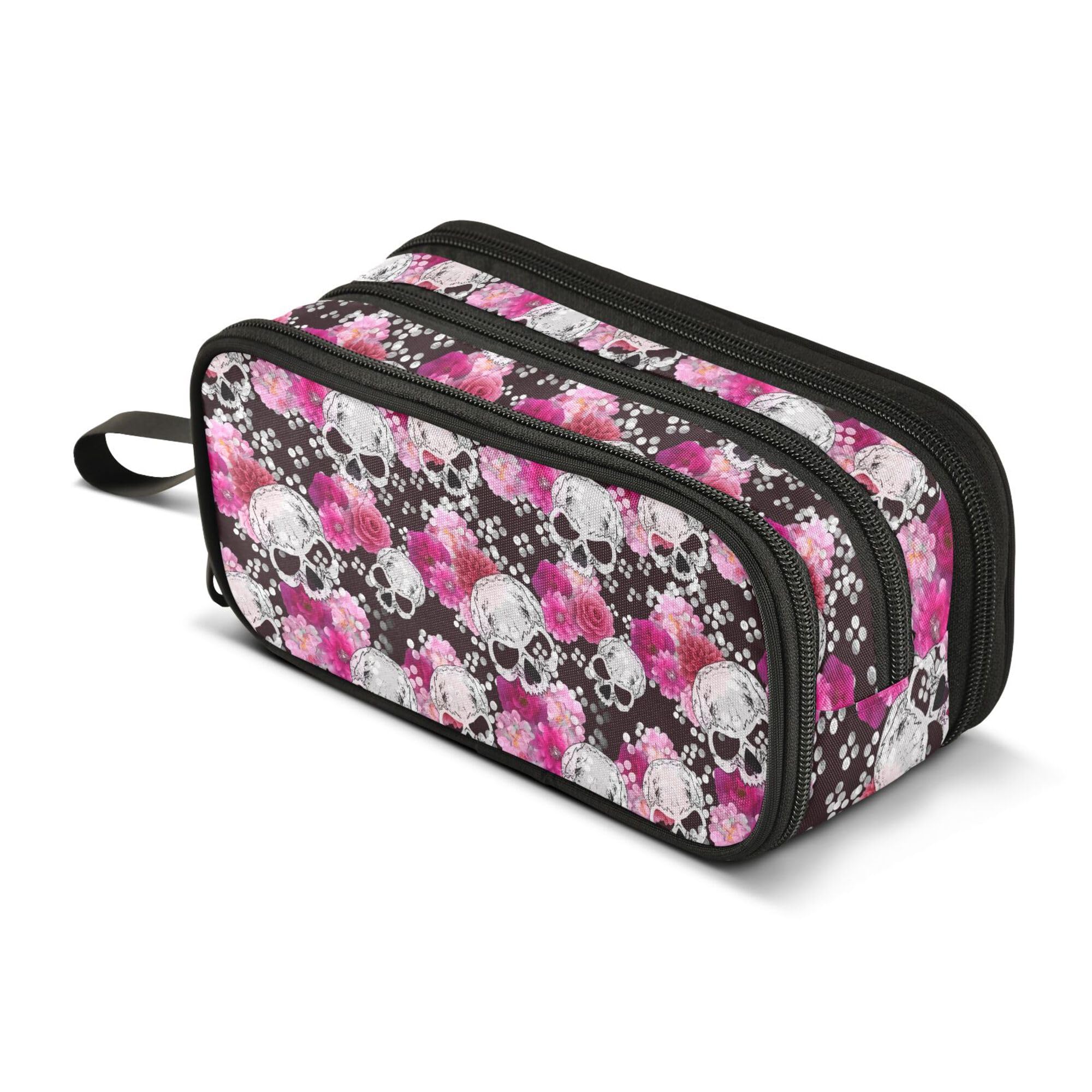 ALAZA Large Pencil Case, Pencil Bag Pen Pouch Holder 3 Compartments, Skull Flower Polka Dot School Office Supplies Stationery Makeup Bag Storage Organizer for Students Girls Boys Women Men