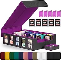 Kabinka 5-Row Trading Card Storage Box: 3900+ Card Deck Case for MTG TCG Sports Cards, Commander Display, Dividers, Top Loaders (Black Purple)