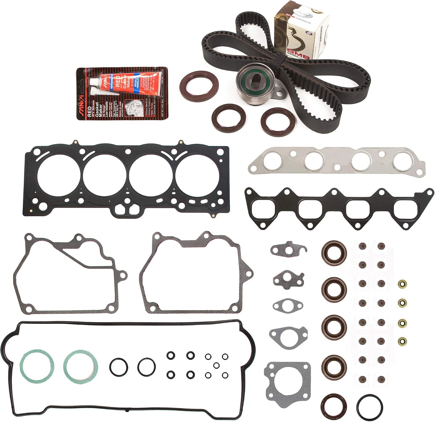 Evergreen HSTBK2015 Head Gasket Set Timing Belt Kit Compatible with/Replacement for 93-97 Geo Prizm Toyota 1.8 DOHC 16V 7AFE