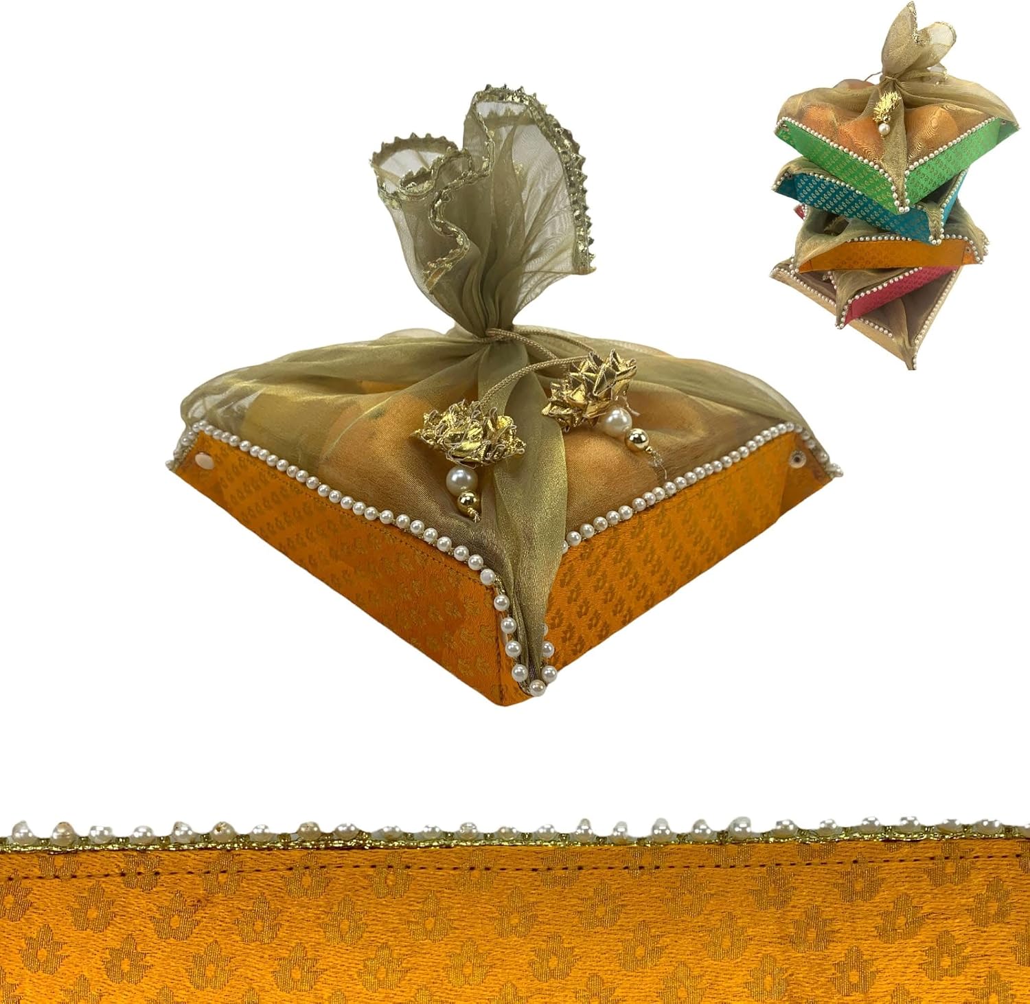 LOVENSPIRE 2ct Gift Basket 8x8 Inch Indian Mithai Box Brocade Jewelry Organizer Boxes for Shagun Return Gifts Traditional Style Sweets Box Wedding Favor Housewarming Gift