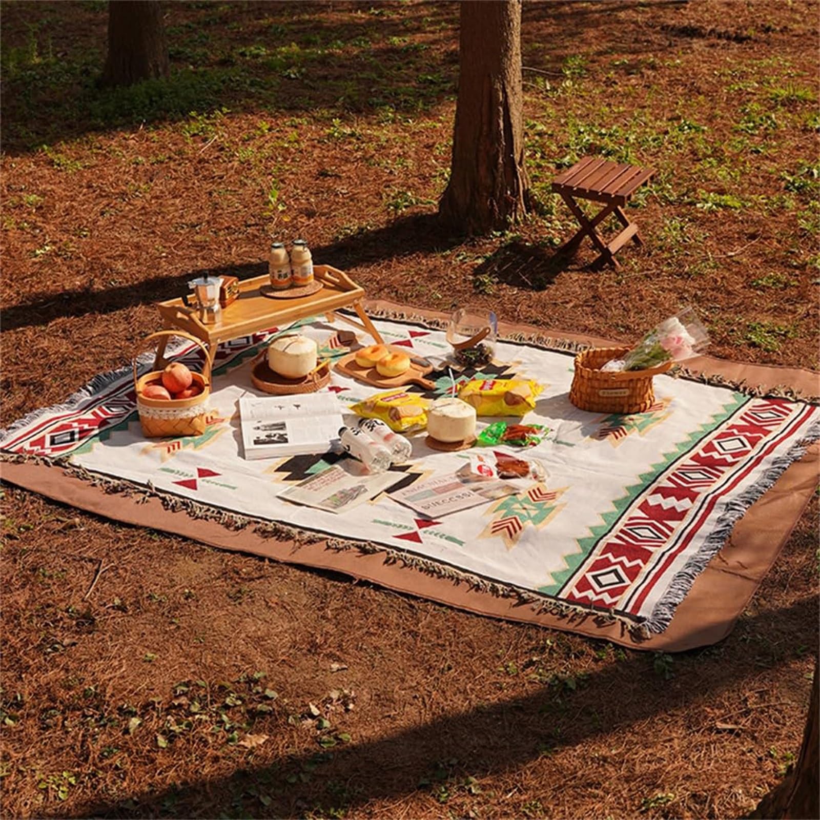 Tappetino Picnic Spiaggia, Coperta con Nappe, Coperta Etnica Righe BohéMien, per Tappeti Viaggio Divani(Brown 1,180 * 340cm)