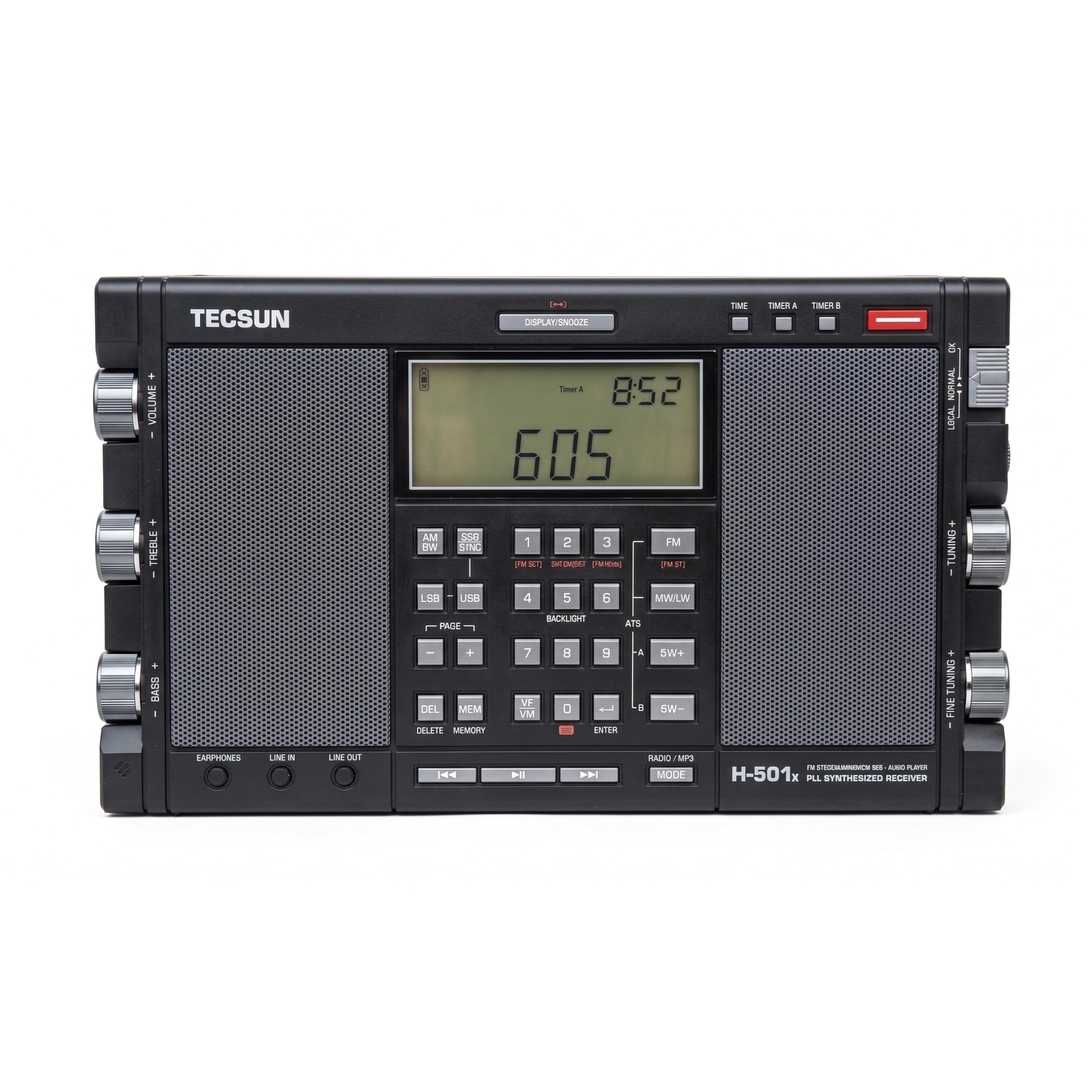 Tecsun H-501X Receptor Multibanda Estéreo, Radio de Onda Corta con Triple Conversión DSP y SSB, Detección Síncrona, Lector MicroSD, 3150 Almacenamientos y Altavoces de 3W