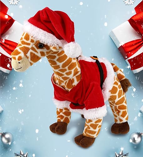 Miniatura 5 de DolliBu Juguete de peluche de jirafa salvaje de Papá Noel, súper suave, disfraz de animal salvaje con traje de Papá Noel rojo, lindo regalo de vida