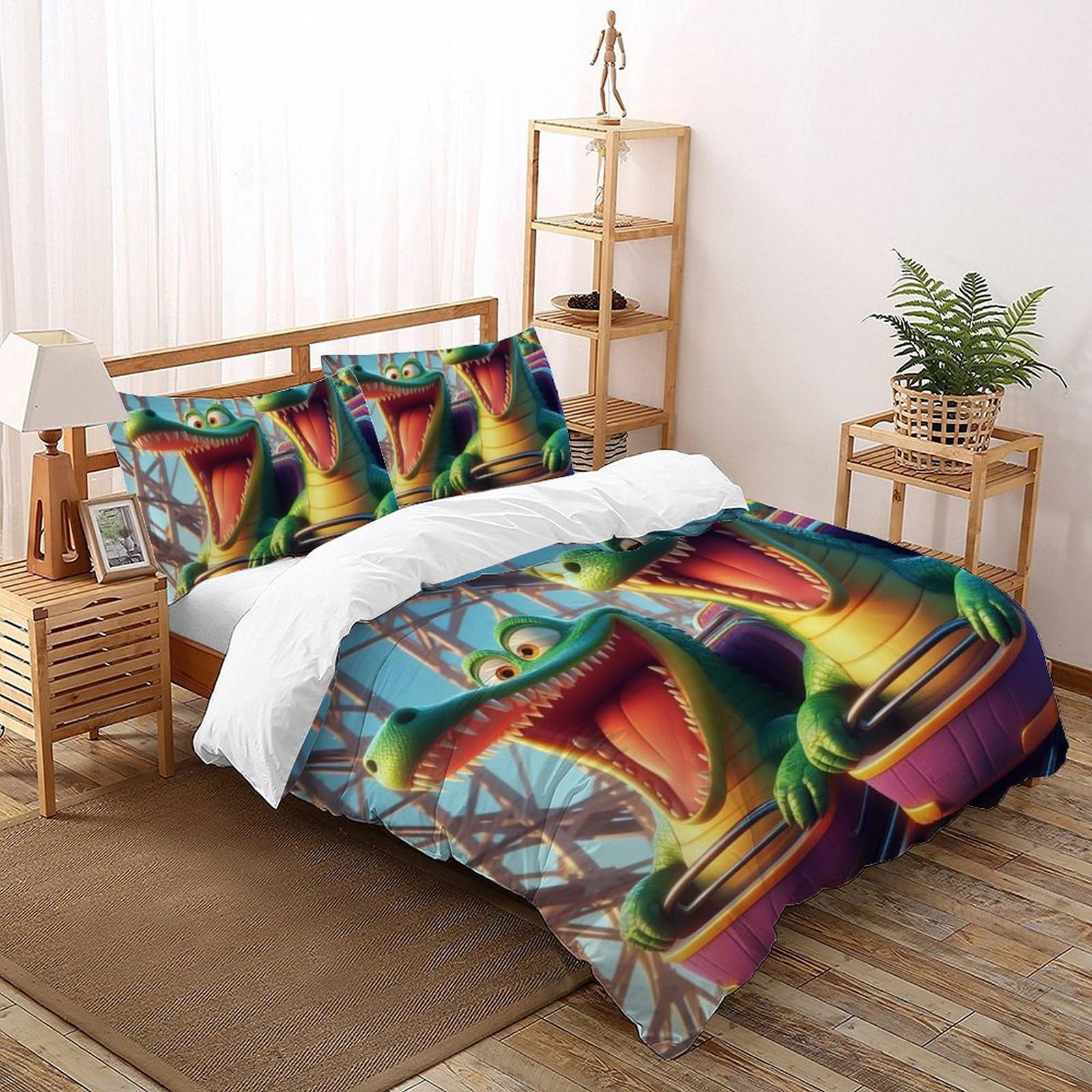 Housse de couette double crocodile pour chambre enfant jungle 3D