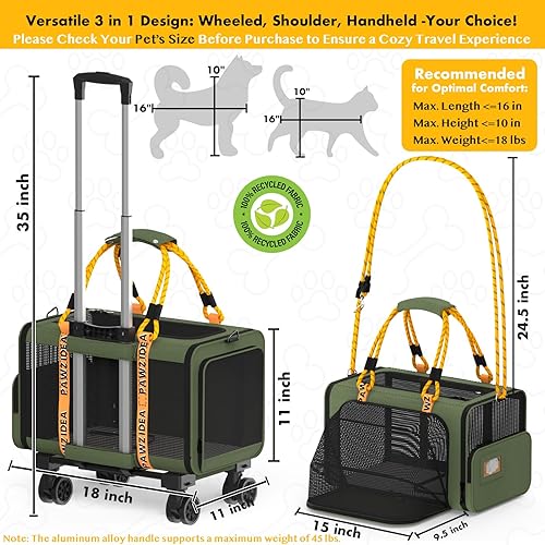 Miniatura 2 de PAWZIDEA Transportador de mascotas expandible con ruedas, 18 x 11 x 11 pulgadas, aprobado por la aerolínea TSA para 2 gatos debajo del asiento,