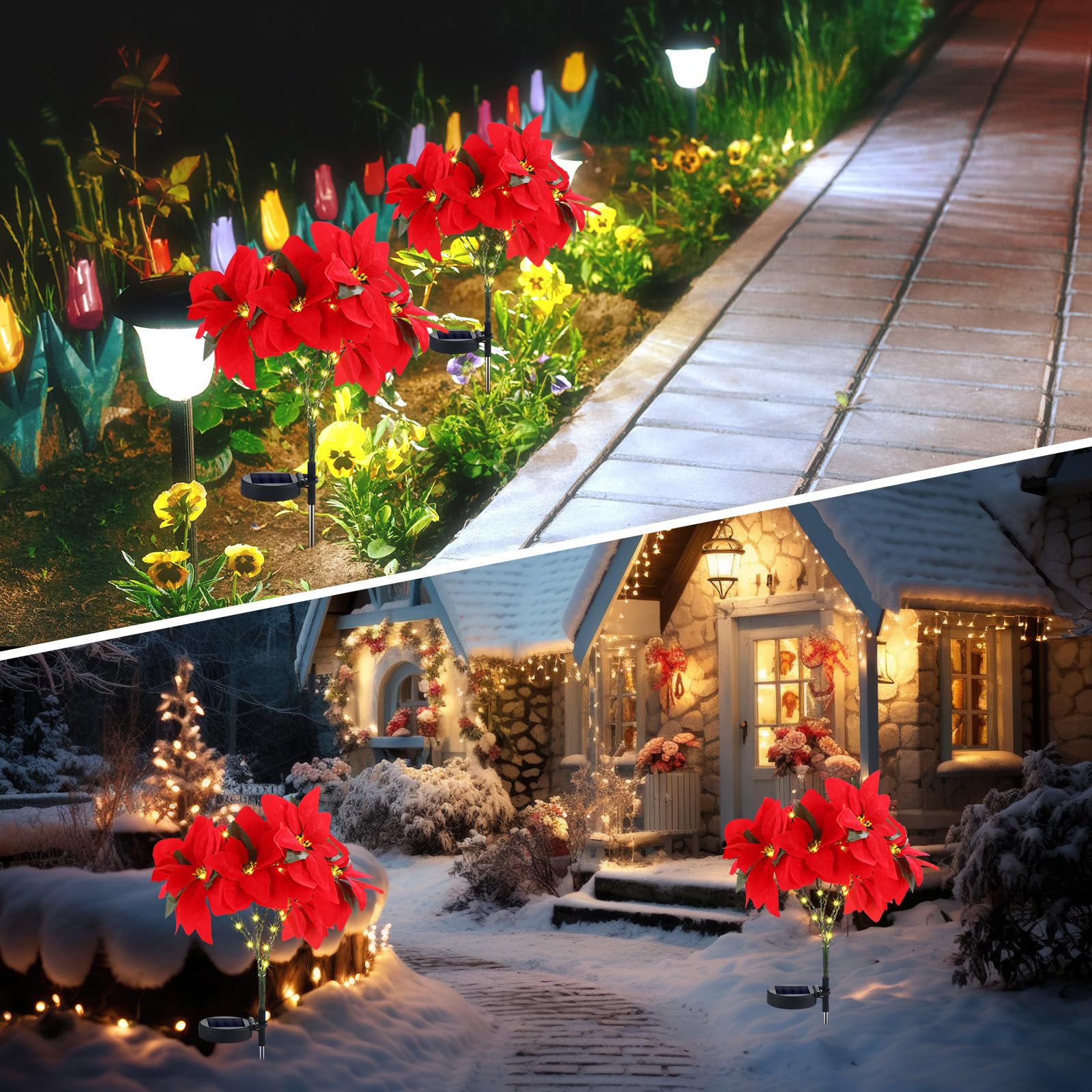 VIHOSE 4 Pack Valentine's Day Solar Heart Lights Outdoor Patio Lights Changing Firefly Lights Waterproof Decorative Lighthoe Lamp For Garden Patio Path Landscape Swaying Party, Red