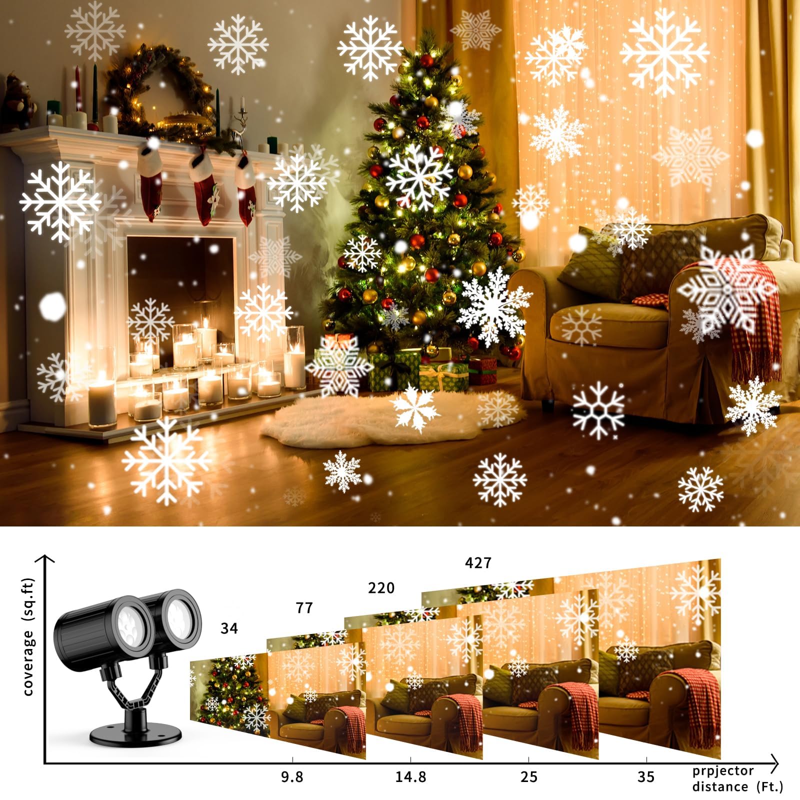Weihnachtsprojektor-Lichter für den Außenbereich, Doppelkopf-Schneeflockenprojektor-Lichter, wasserdichte LED-Schneefallprojektor-Lichter für Weihnachtsfeiern, Haus- und Gartendekoration