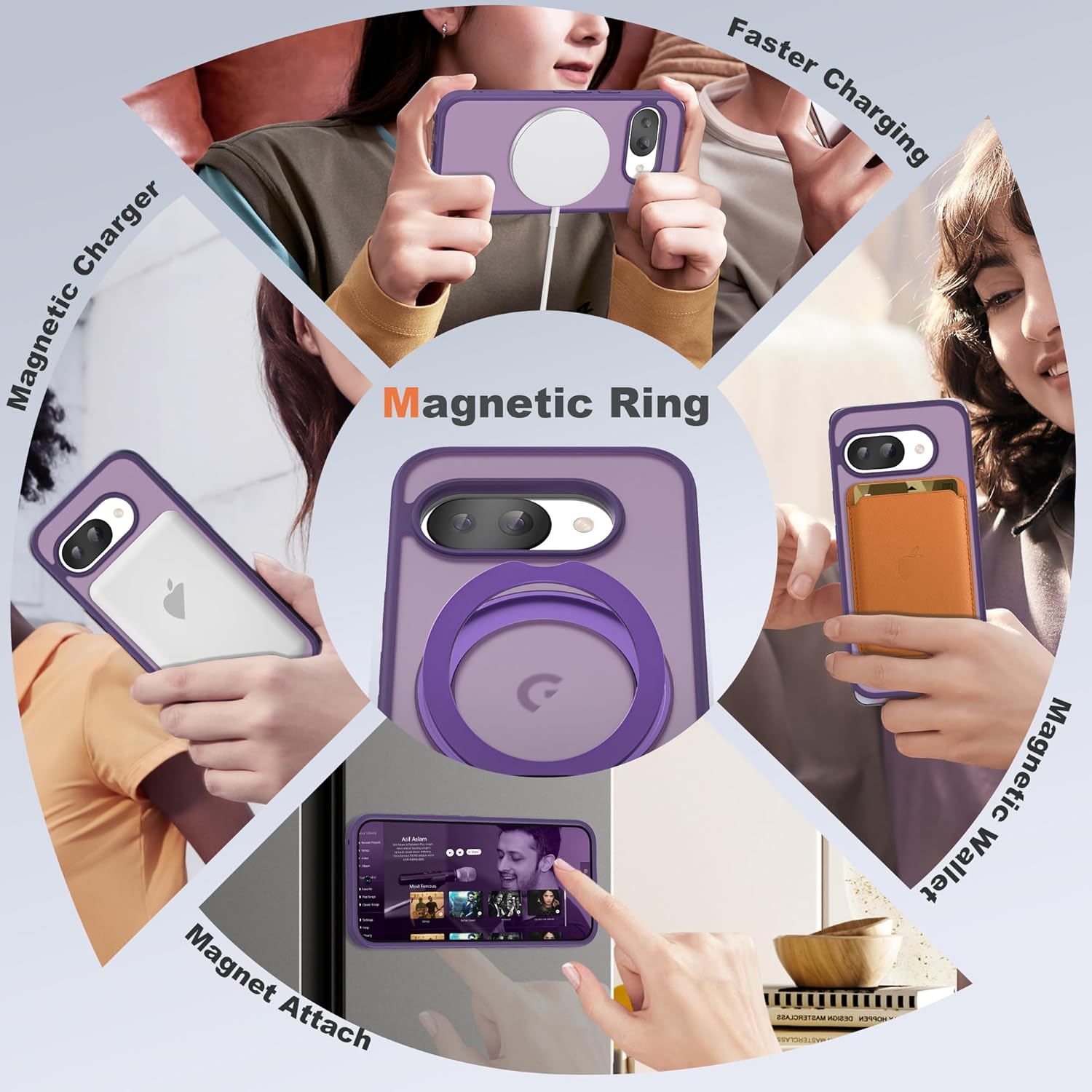Compatible with Google Pixel 9a Case with 360° Magnetic Ring Stand [Compatible with Mag-Safe] Shockproof Translucent Phone Case for Google Pixel 9a 6.3", Purple