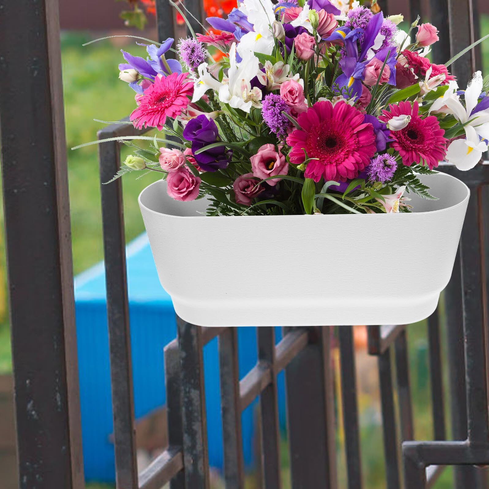 Angoily Pot de Fleurs Suspendu Carré Grosse Taille Blanc, Jardinière Suspendue D'intérieur Balcon Réservoir d'eau Intégré, Support à Fleurs Solide pour Plantes Succulentes et Décor