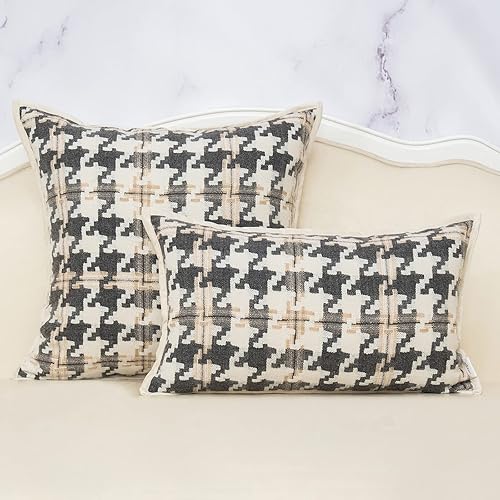 Miniatura 3 de Alerfa Funda de cojín de pata de gallo, color marrón claro, blanco y gris oscuro, de 12 x 20 pulgadas, funda de almohada lumbar de terciopelo de