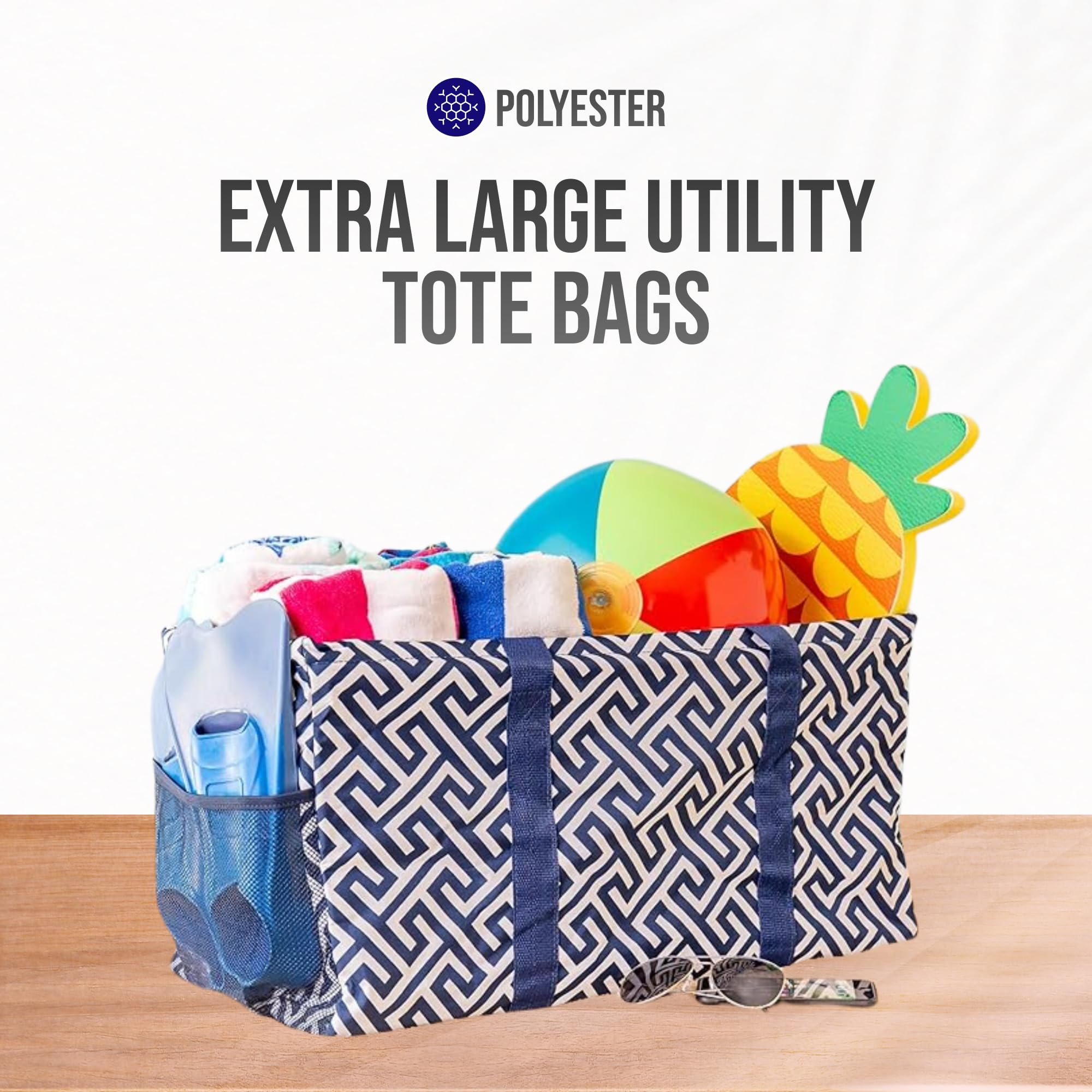 Extra Large Utility Tote Bag - Oversized Collapsible Pool Beach Canvas Basket
