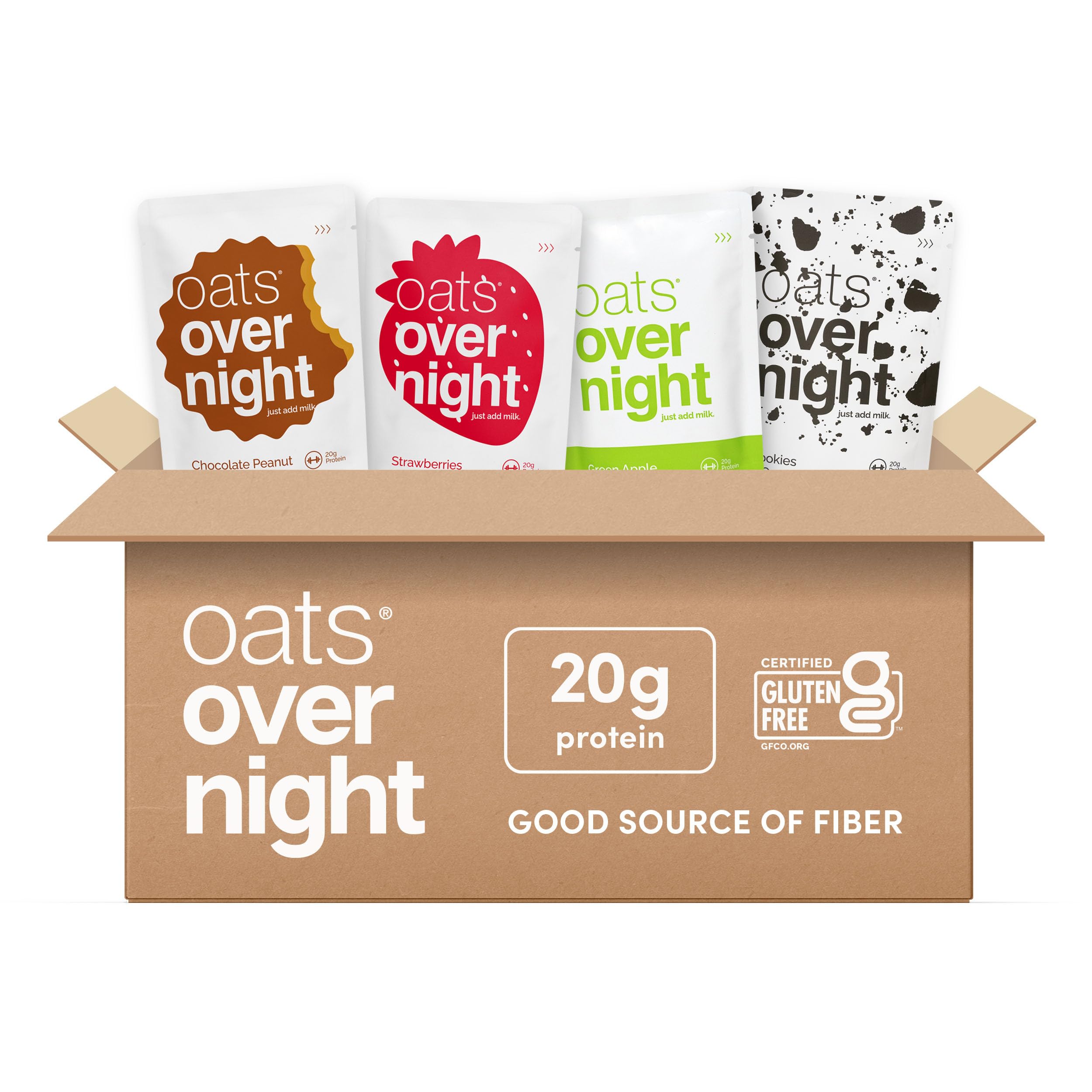 Oats Overnight Classic Variety Pack - High Protein, High Fiber Breakfast Protein Shake - Gluten Free Oatmeal, Non GMO High Protein Oatmeal - Green Apple Cinnamon, Cookies & Cream & More (16 Pack)