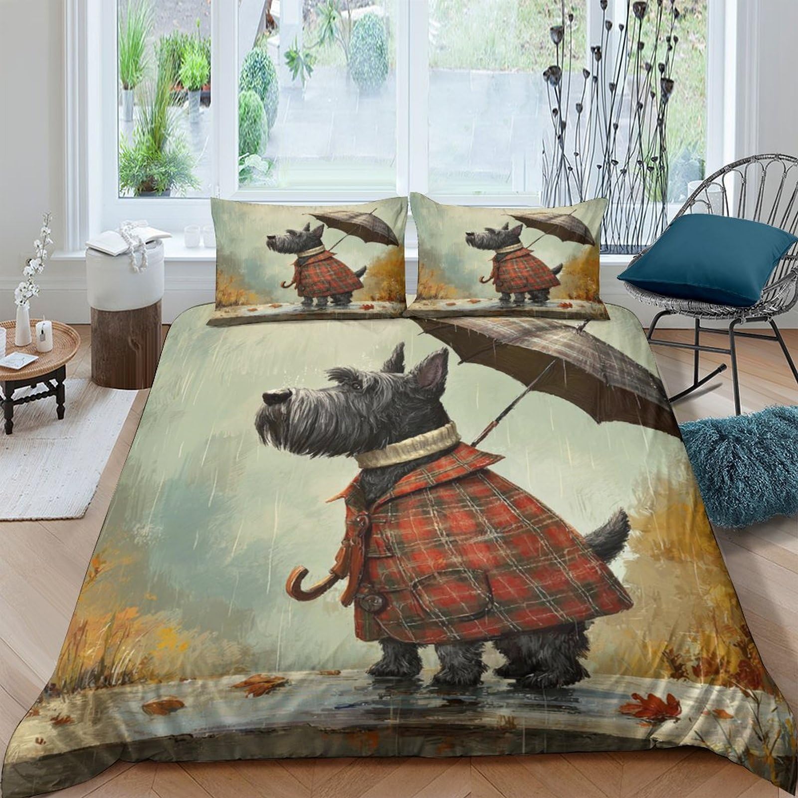 Ctjqhvkz Style-10 3D Printed Scottish Terrier Dog Fitted Sheet Microfiber Plaid Umbrella Mattress Cover For Bedroom Guest Room Home Decor Single（135X200cm）