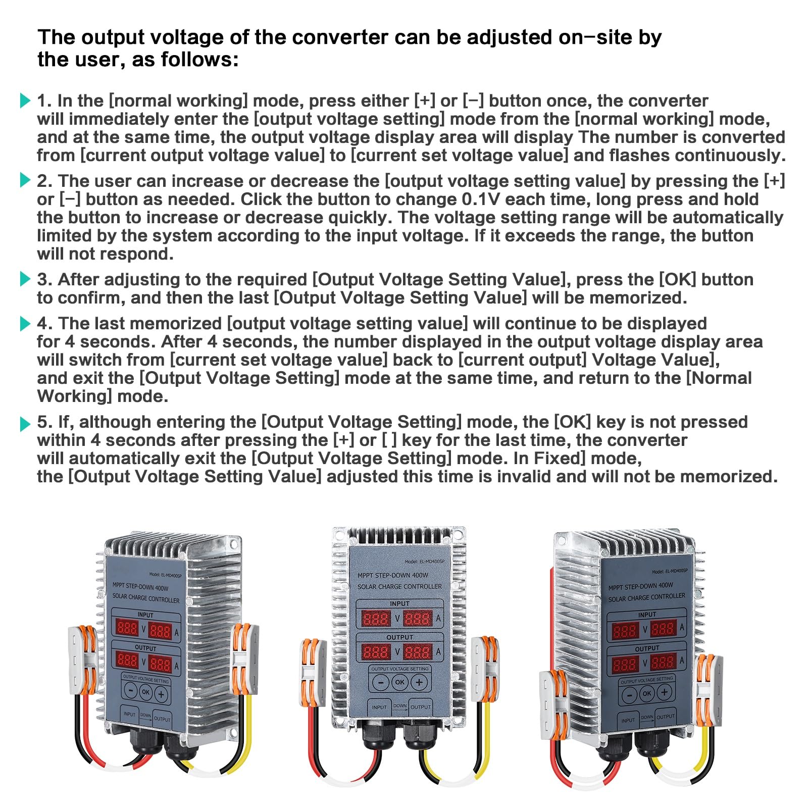DEWIN Controlador de Carga Solar, Boost MPPT Regulador de Carga Solar 24-85V Voltaje Ajustable Step Up Cargador de Batería Solar 400W