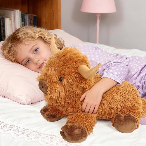 Miniatura 3 de Wepop Highland Cow - Animales de peluche con peso de 16 pulgadas, 5 libras, animal de peluche con peso, vaca de las tierras altas, adorable ganado,