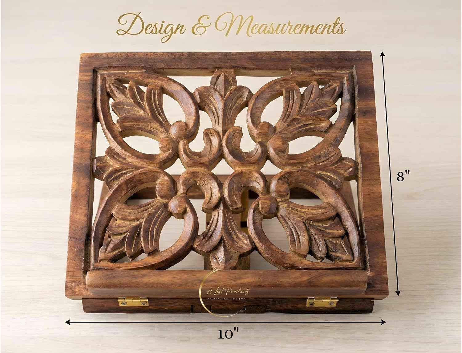 Handcrafted Mango Wood Book Stand with Free Wooden Pen, Adjustable Foldable Reading Holder, Decorative Book Rest for Bible, Quran, Cookbook, Tablet & Study Desk, Dark Brown, 10 x 8 x 1.5 Inch image 2