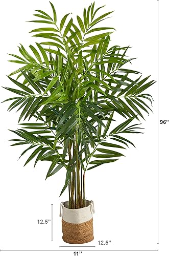 Miniatura 2 de Nearly Natural Árbol artificial de palma King de 8 pies con 12 ramas flexibles en maceta hecha a mano de yute natural y algodón