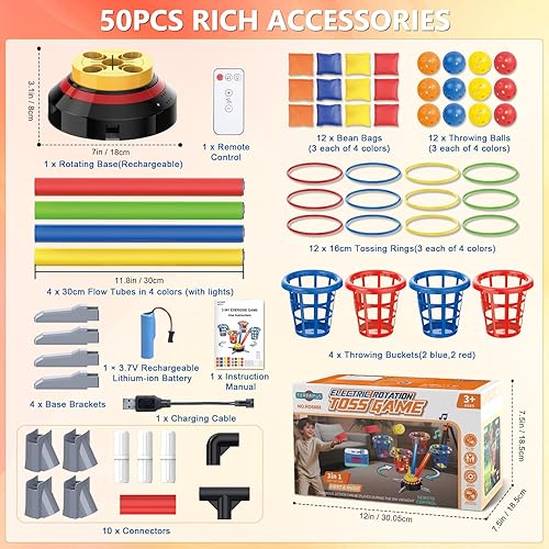 Miniatura 9 de Juego de lanzamiento de bolsas de frijoles para niños, 50 piezas 3 en 1, juego combinado de juegos de carnaval con luz LED de música, rotación, 3