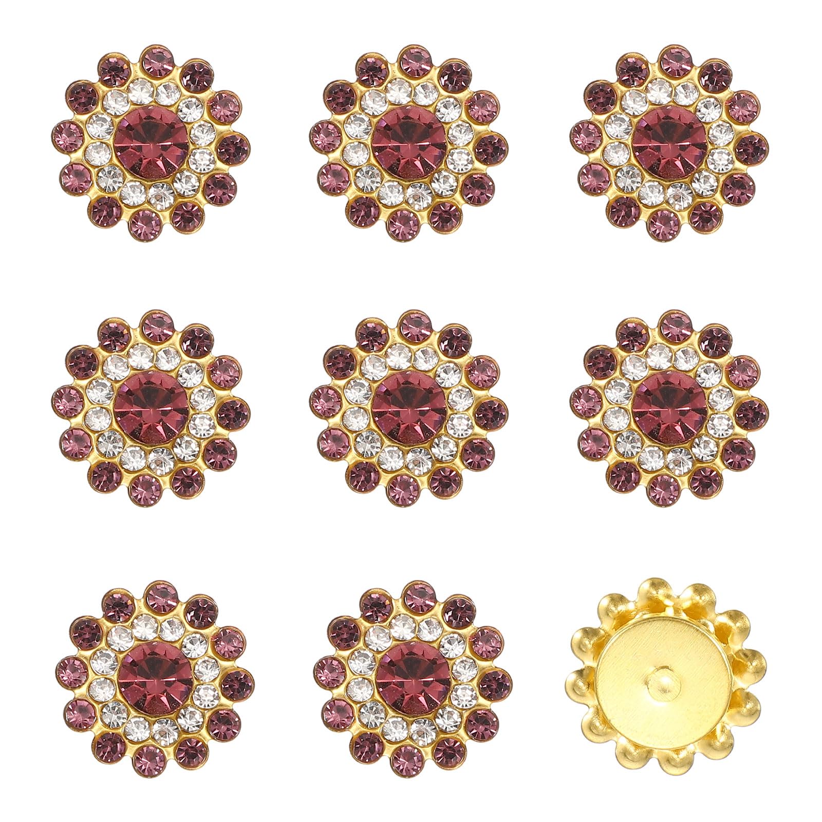 YELARXI 150Pcs 14mm Sew on Flower Rhinestones Crystal Glass Gems, Flatback Claw with Metal Base Crystals for Sewing Clothes Shoes Jewelry Belt Accessories, Light Purple