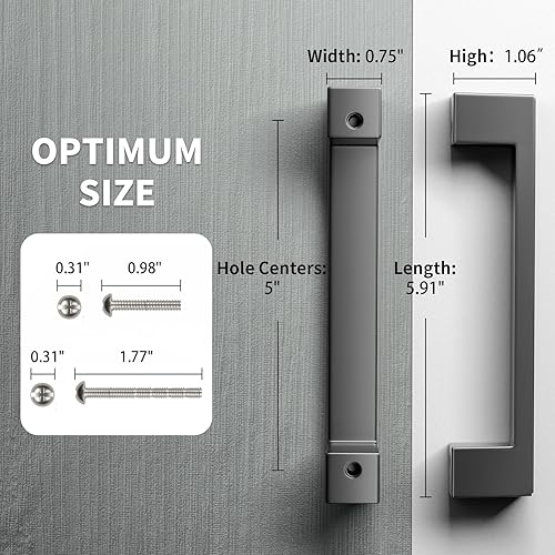 Miniatura 5 de Cobbe Paquete de 10 manijas de gabinete de cocina, color negro mate de 5 pulgadas (5.039 in) con agujero central, tiradores de gabinete, accesorios