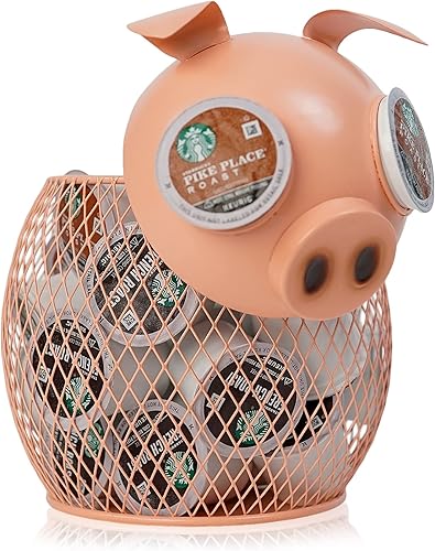 Made Easy Kit Soporte para escultura de encimera K-Cup para cápsulas de café Keurig K-Cup, bolsas de té, cremas (cerdo rosa)