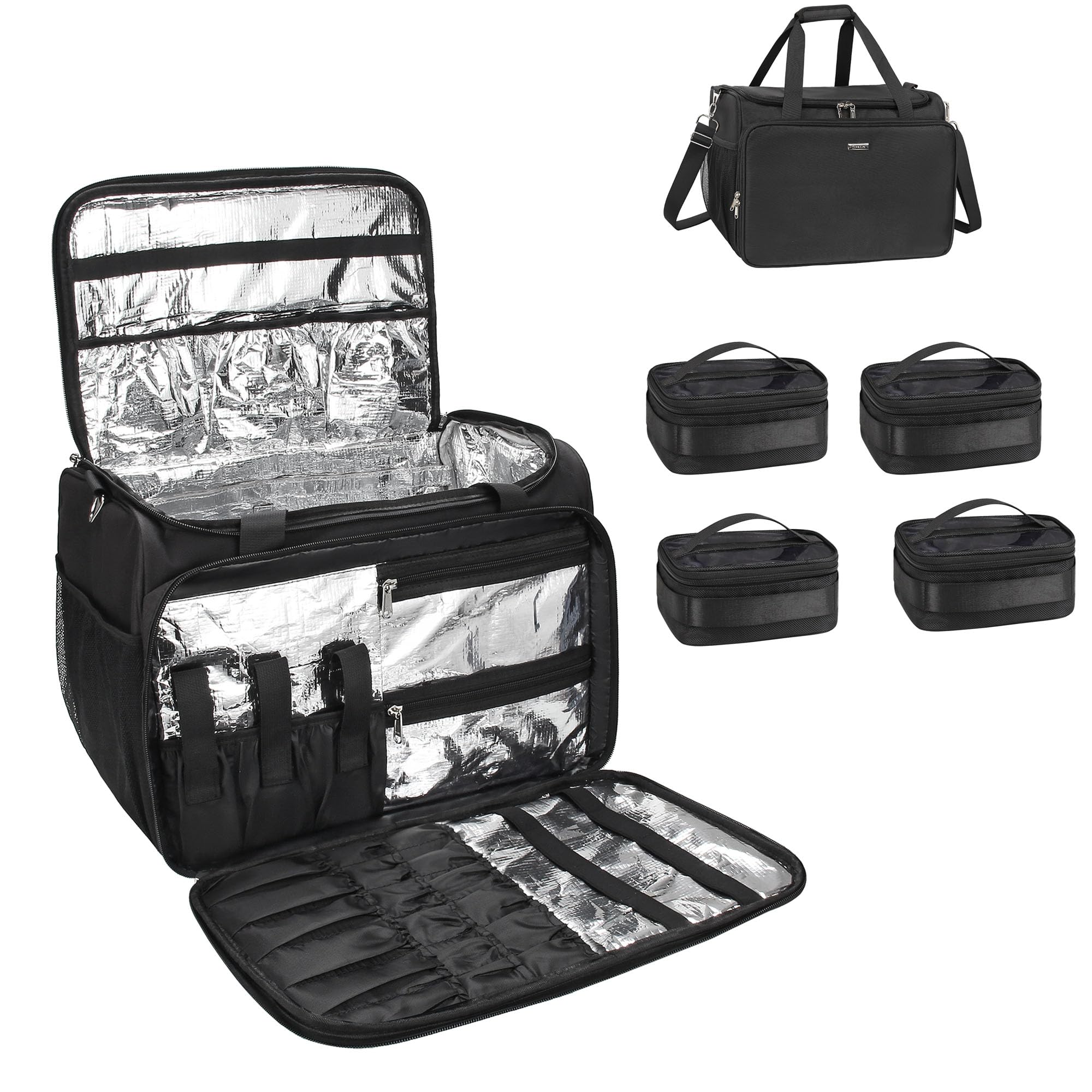 MONSTINA Hairdressing Bag with 4 small bag, Hairstylist Travel Bag, Professional Cosmetics Beauty Hairdresser Bag with Shoulder Strap, Hair Makeup