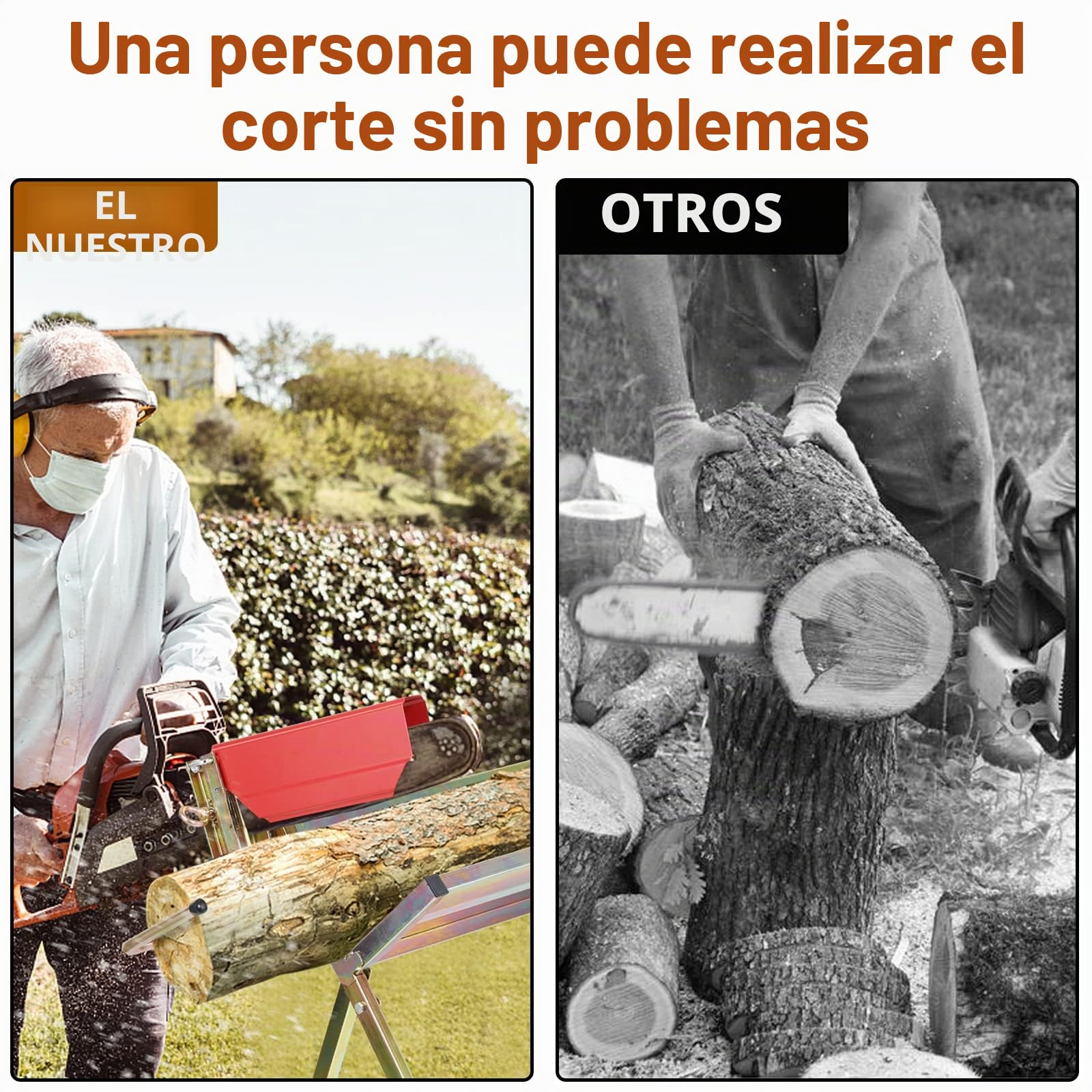 Herrselsam Caballete con soporte para motosierra, protector de cadena, varilla de medición, hasta 150 kg, 81 x 72 x 78,5 cm, soporte de sierra plegable, adecuado para aserraderos, talleres