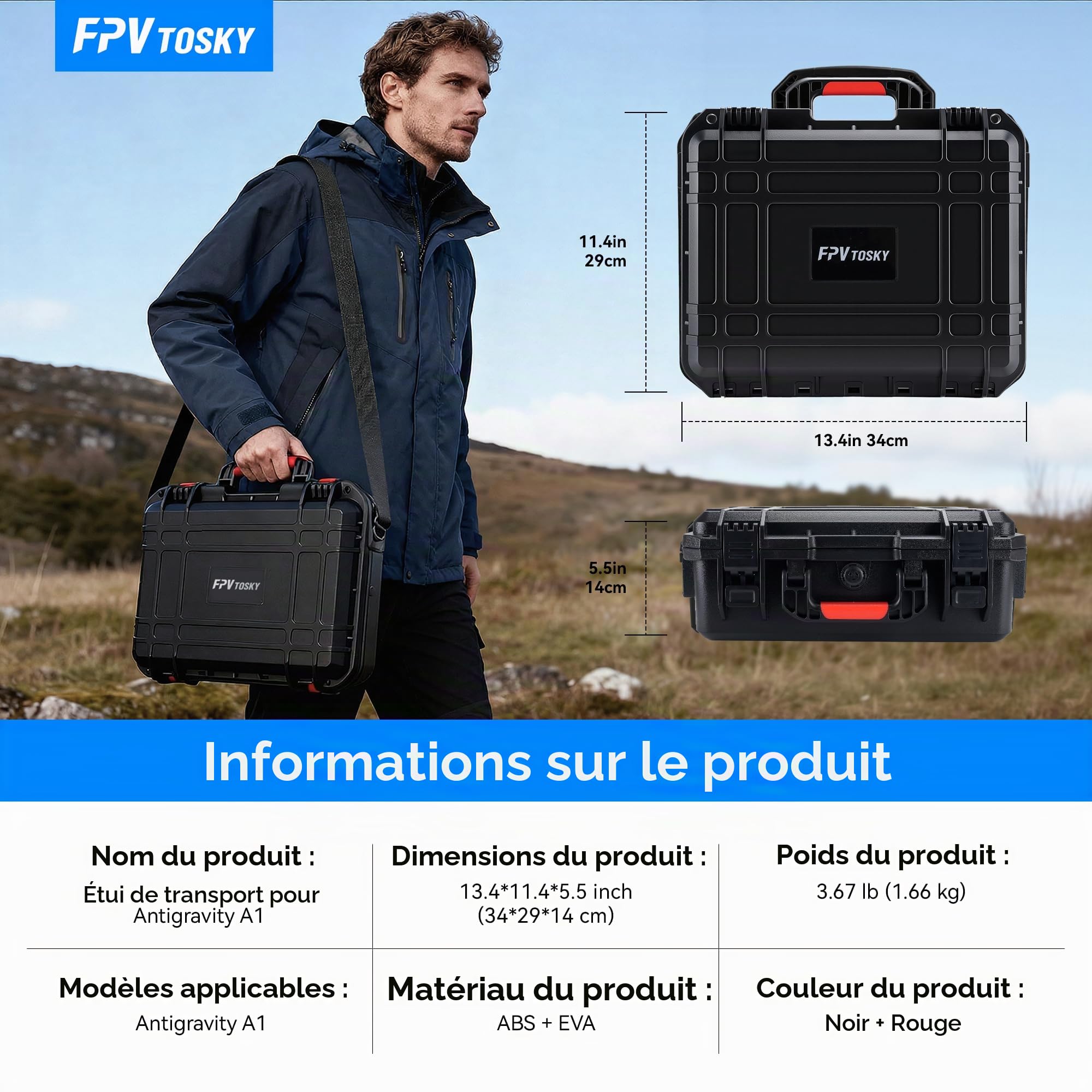 FPVtosky Étui Rigide pour Antigravity A1, Sac de Rangement de Protection étanche, Accessoires pour Drone, Batteries et équipement RC [étui Uniquement]