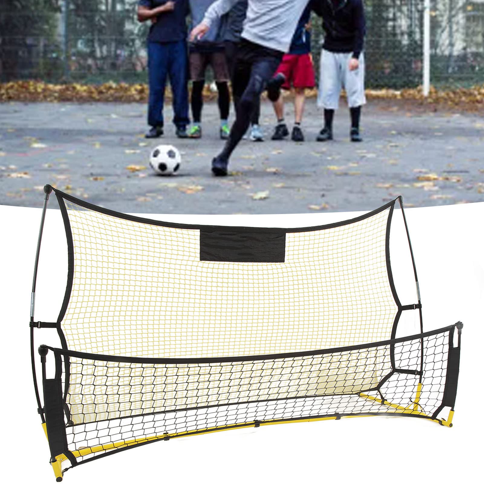 Hidyliu Rete da Rimbalzo da Calcio, Design Durevole 2 in 1, per Allenamento di abilità Calcistiche nel Parco in Giardino, Gialla e Nera