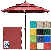 EliteShade 9FT 3-Tier Patio Umbrella - 10-Year Non-Fading Fabric, Vented Canopy, Push-Button Tilt & Crank, Burgundy Outdoor Shade