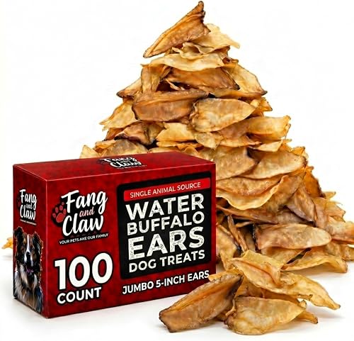 Fang & Claw 100 Count Water Buffalo Ears for Dogs – 100% Natural, Single-Ingredient, Long-Lasting Rawhide Alternative, Grain-Free