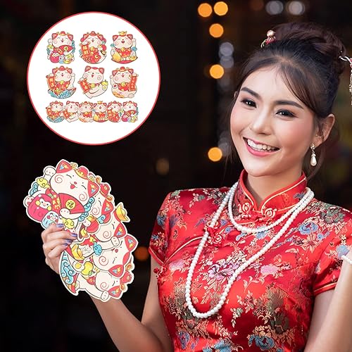 Miniatura 5 de Didiseaon 12 sobres rojos chinos Maneki Neko Lucky Cat Money Red Pack Hong Bao para el año 2023 del conejo Spring Festival suministros de Navidad