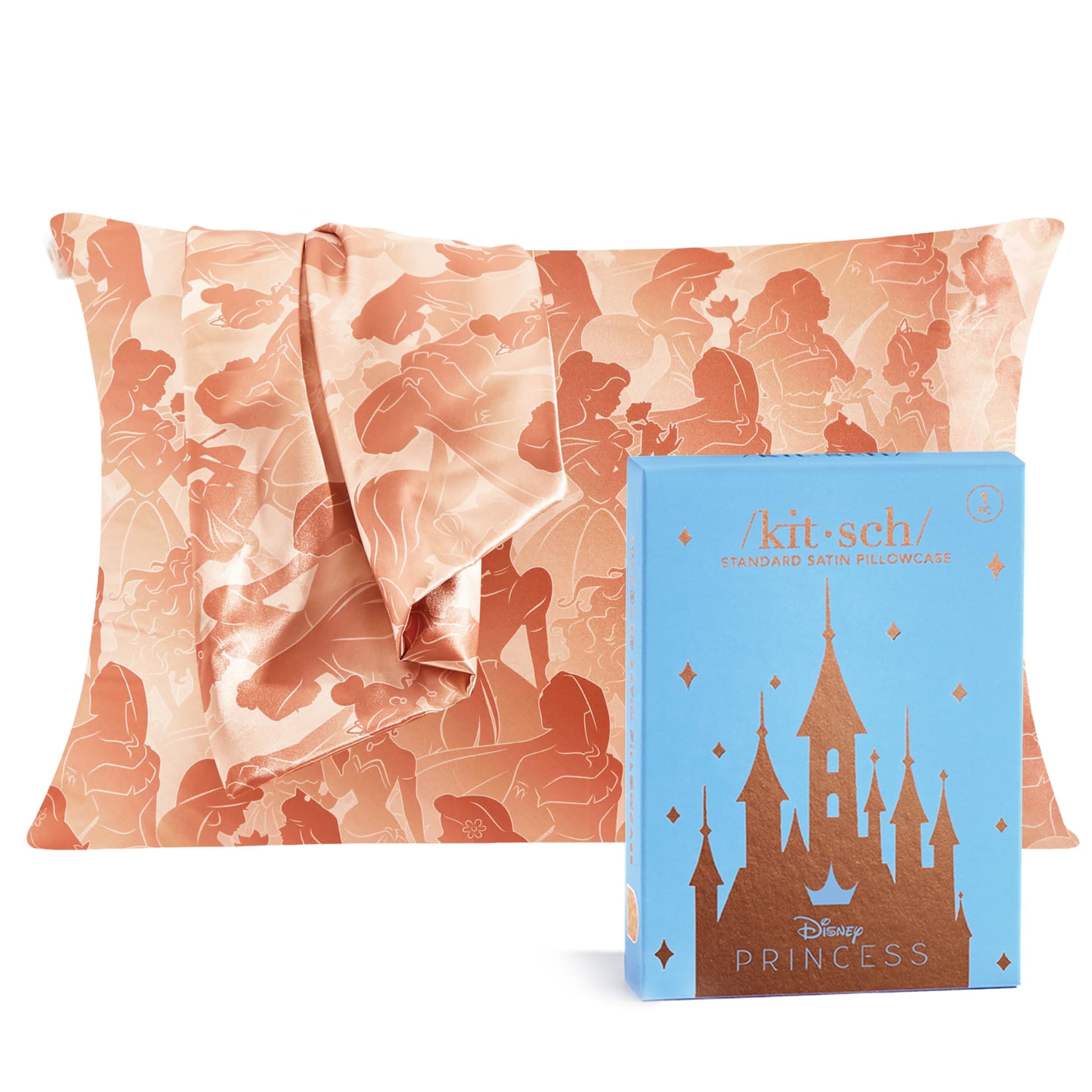 Kitsch Disney x Satin Pillowcase for Hair & Skin - Softer Than Silk Pillowcase for Hair & Skin | Cooling Pillow Case Cover with Zipper | Pillow Cases Standard Queen (Princess Party)