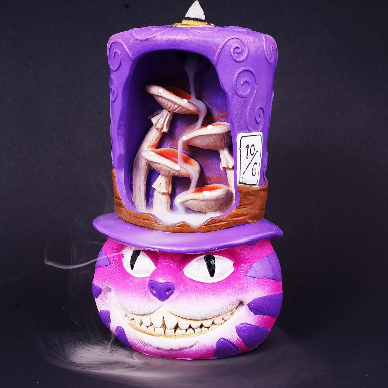 Fantasy Gifts Cheshire Cat Backflow Burner – 7 Inch Polyresin Fantasy Waterfall Décor Accent | Whimsical Cheshire Cat Tabletop Decoration for Themed Home & Meditation Spaces