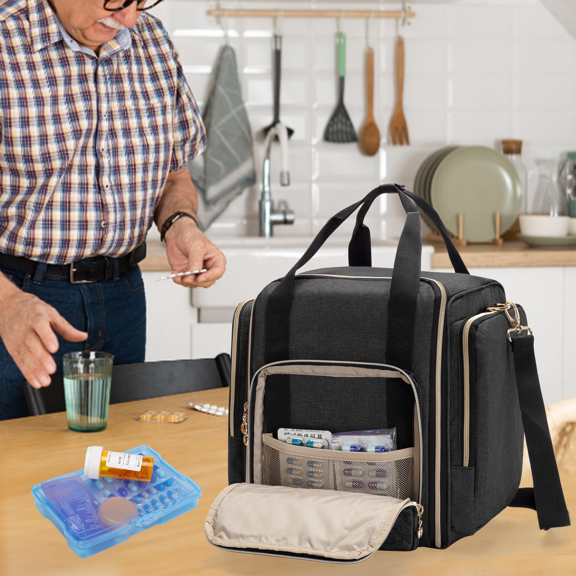 LUXJA Sac de rangement pour médicaments avec 4 étuis intérieurs amovibles