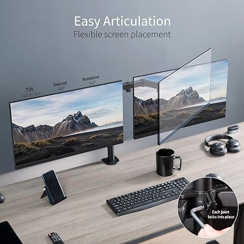 Vista 20 de VIVO Soporte de escritorio para monitor ultra ancho doble, soporte de acero totalmente ajustable, capacidad para 2 pantallas de computadora de hasta