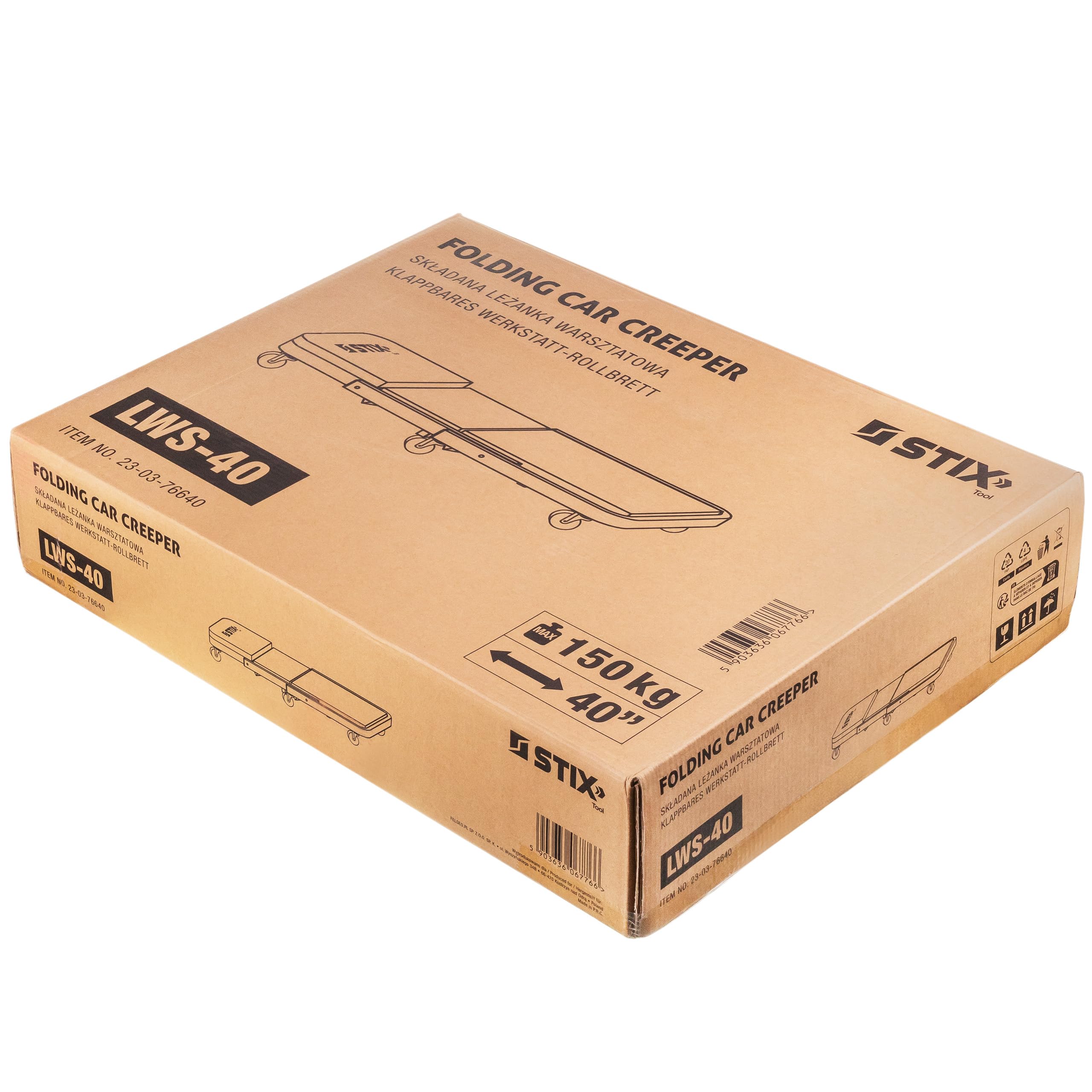 Stix Camilla y Taburete de Taller 2 en 1 LWS-40 Capacidad 150 kg Altura 12 cm Estructura de Acero con 6 Ruedas giratorias y Acolchado ergonómico