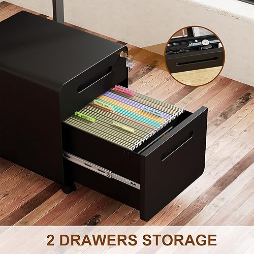 Miniatura 7 de Archivador de 2 cajones con cerradura y 4 llaves, archivador móvil de metal, archivadores para oficina en casa, debajo del escritorio, premontaje,