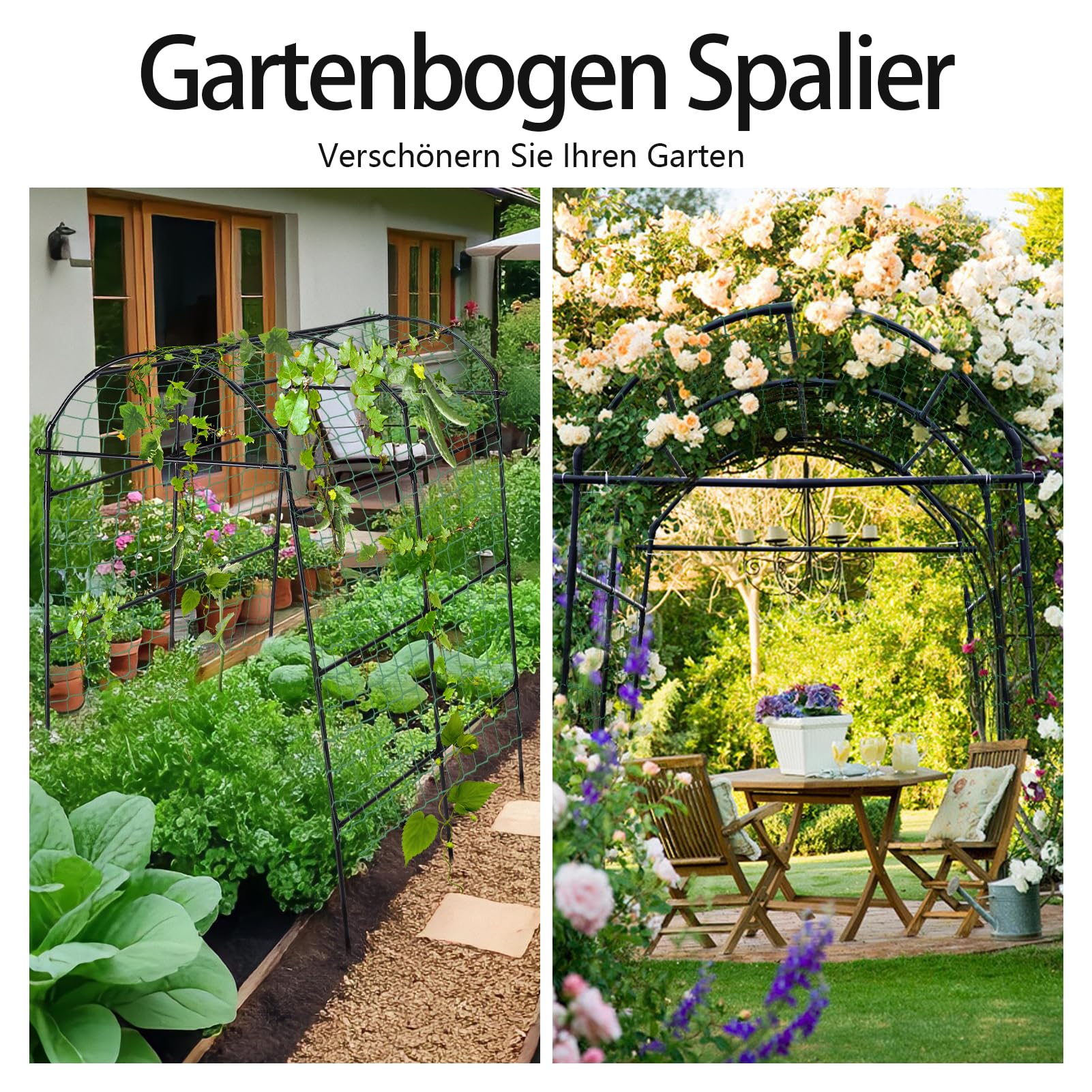Rankgitter für Kletterpflanzen, Gurken Rankhilfe Metall, Garten Spalier Pflanzenspalier für Tomaten, Gemüse Blumen Kletterpflanzen Schwarz