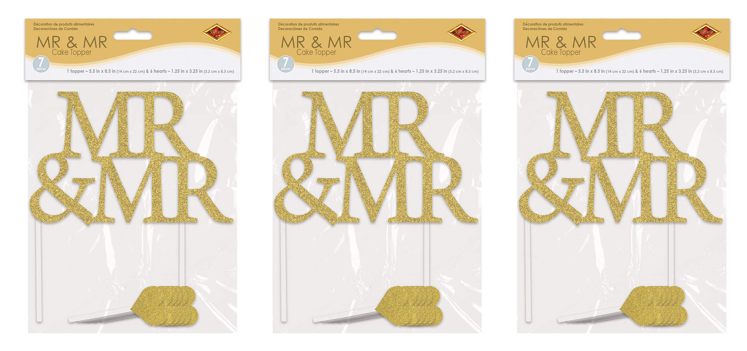 Beistle 53474 Mr Cake Topper Lot de 3 décorations en papier Doré/blanc