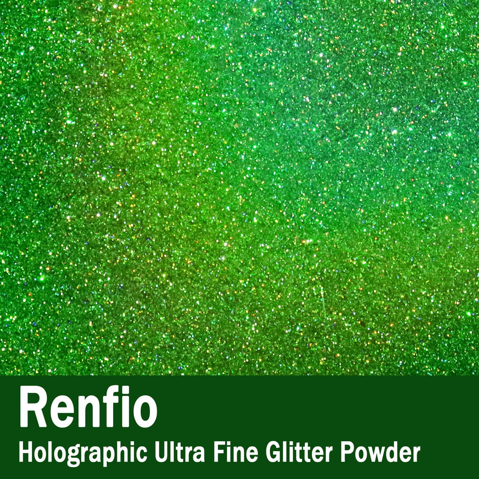 Renfio - Lentejuelas holográficas ultra finas de resina metalizada PET para manualidades (0,2 mm, purpurina epoxi para vasos, 50 g, color verde láser)